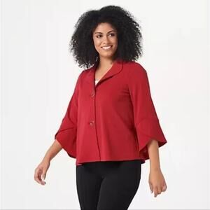 SUSAN GRAVER LK Fusions Button Front 3/4 Bell Petal Sleeve Red Jacket Coat XXS